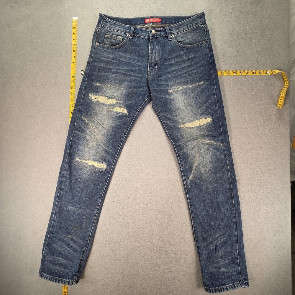 Selvedge‎ Jeans Mens L Blue Med Wash Slim Whiskers Honeycomb Cofradia Fits 32x32